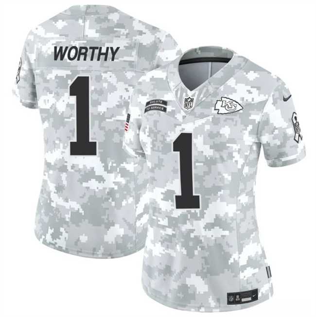 Womens Kansas City Chiefs #1 Xavier Worthy 2024 F.U.S.E Arctic Camo Salute To Service Limited Stitched Jersey Dzhi